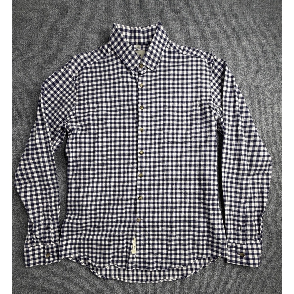 Frank & Oak Mens Button Up Shirt‎ Plaid Long Sleeve Pocket L Blue White Checker